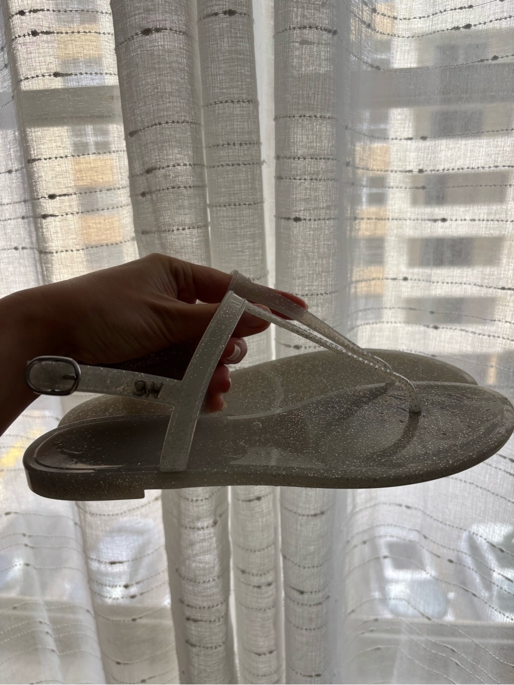 STUART WEIZMANN Silver Glitter Jelly Thong Sandals